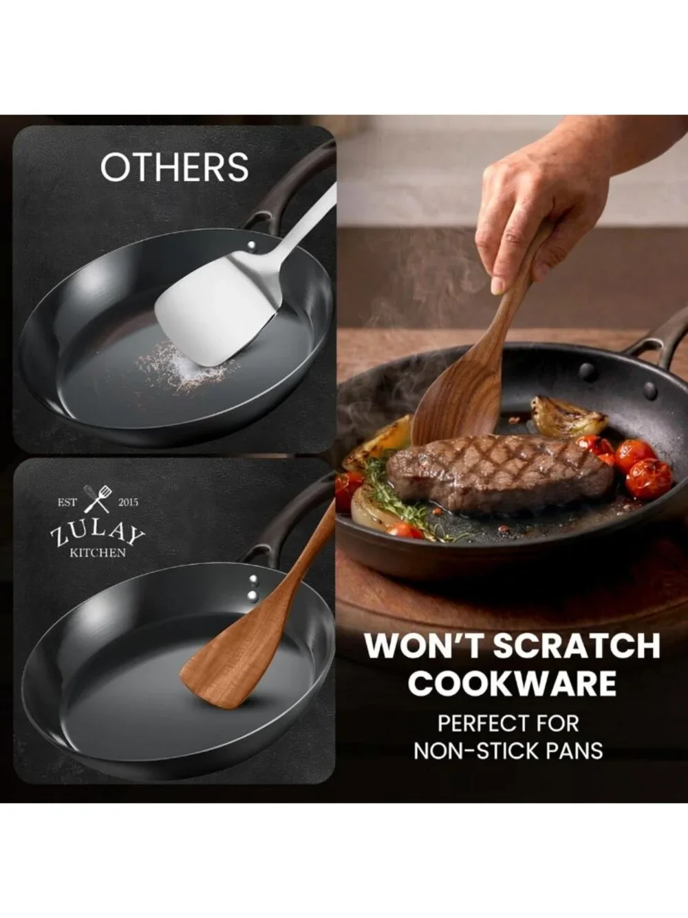 Natural Teak Wooden Cooking Utensil Set - 6 Durable Spoons, Easy to Clean